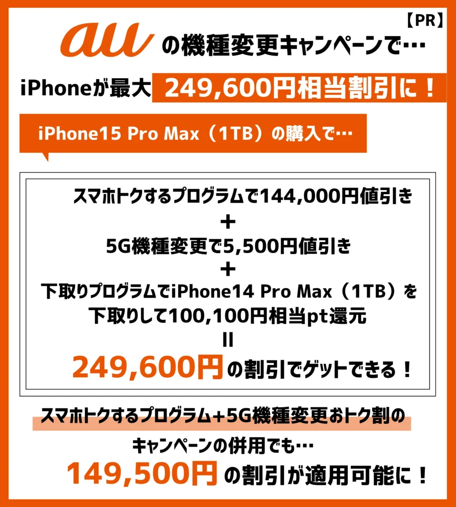 auの機種変更キャンペーンでiPhoneが最大20万円以上も割引