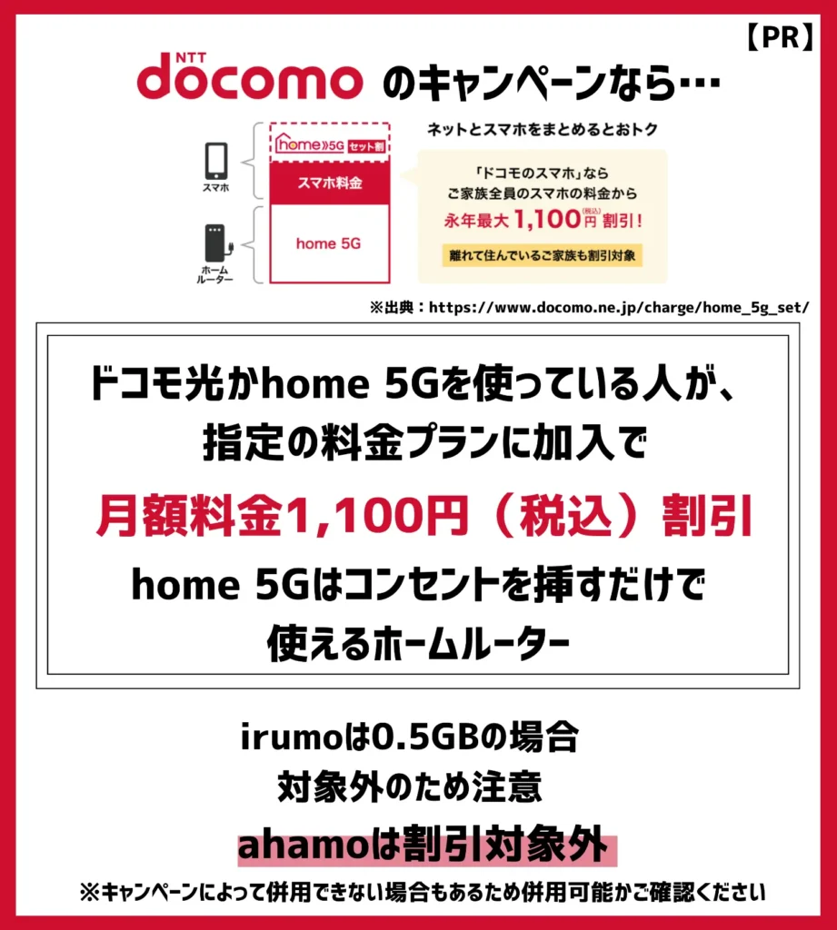 ドコモ光セット割／home 5Gセット割｜スマホの月額料金を毎月1,100円（税込）割引