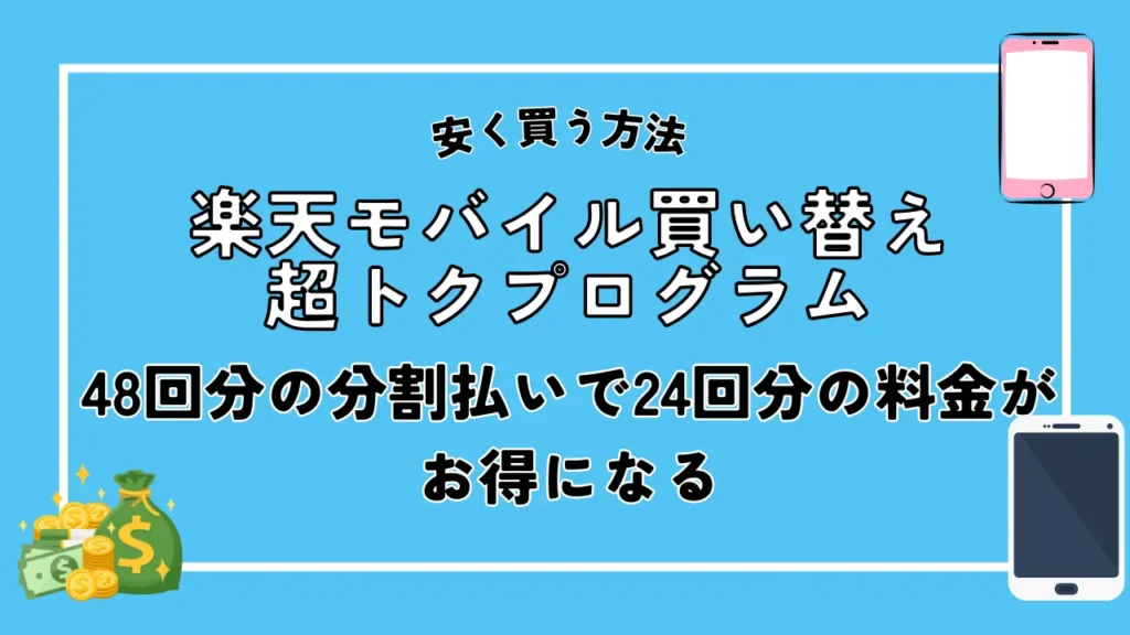 安く買う方法2. 楽天モバイル買い替え超トクプログラム｜48回分の分割払いで24回分の料金がお得になる