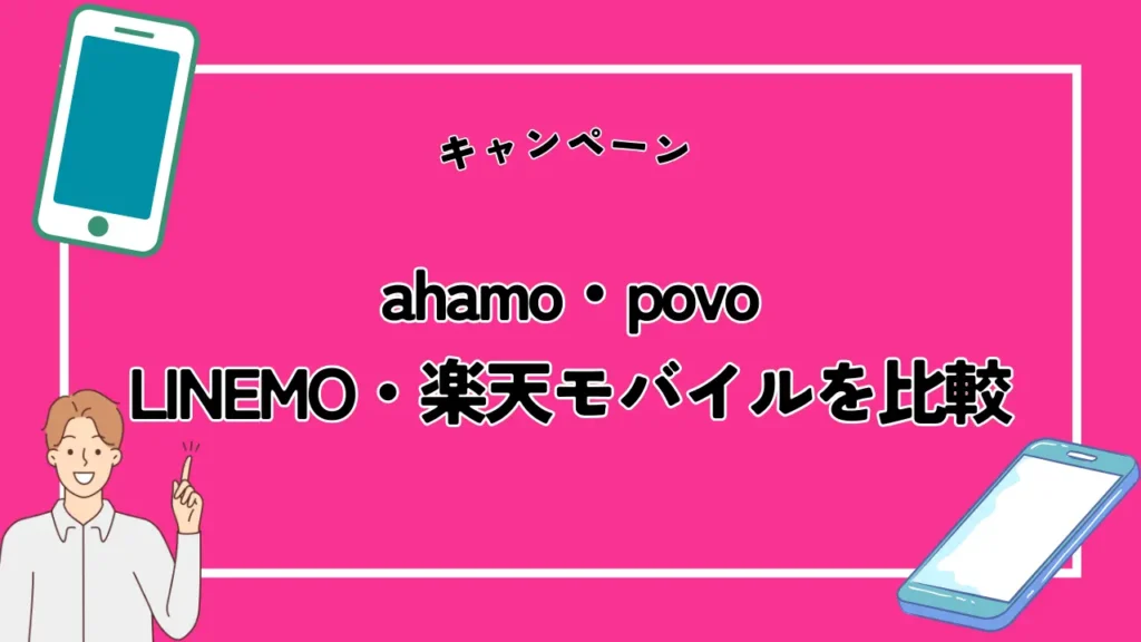 【キャンペーン】ahamo・povo・LINEMO・楽天モバイルを比較