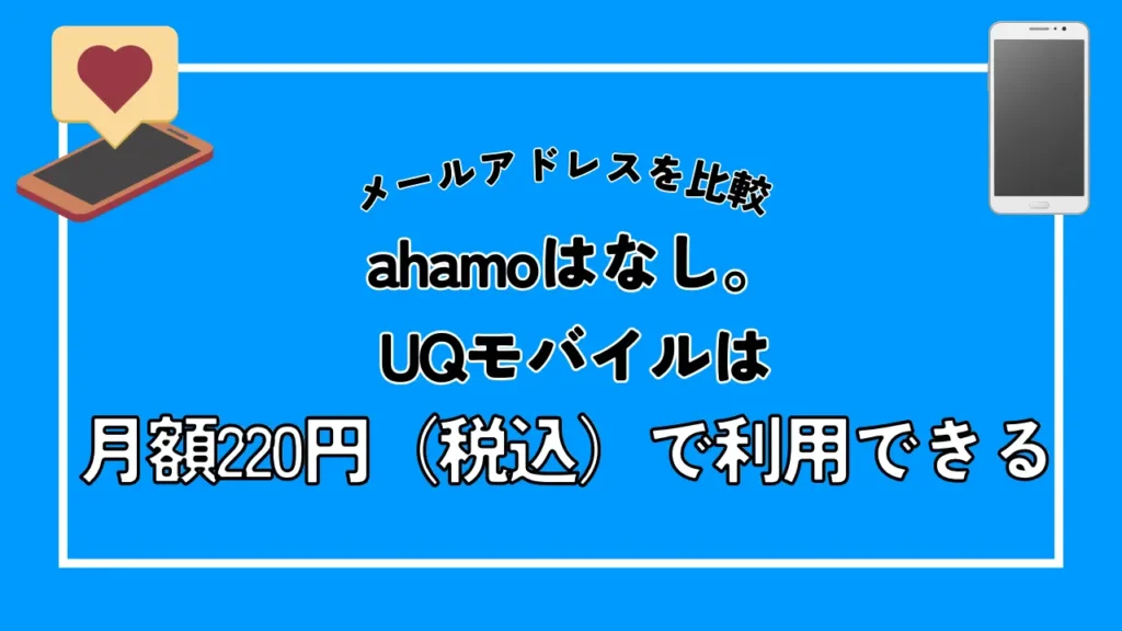 【メールアドレスを比較】ahamoはなし。UQモバイルは月額220円（税込）で利用できる。