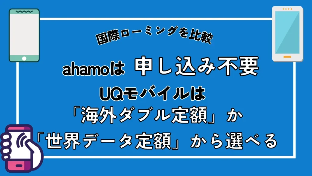 【国際ローミングを比較】ahamoは申し込み不要。UQモバイルは「海外ダブル定額」か「世界データ定額」から選べる
