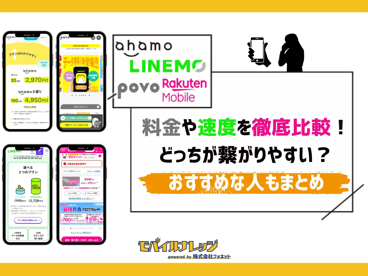 ahamo・povo・LINEMO・楽天モバイルを徹底比較【どれがおすすめ？】