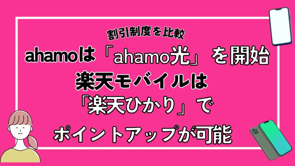 【割引制度を比較】アハモは「ahamo光」を開始で、楽天モバイルは「楽天ひかり」でポイントアップが可能