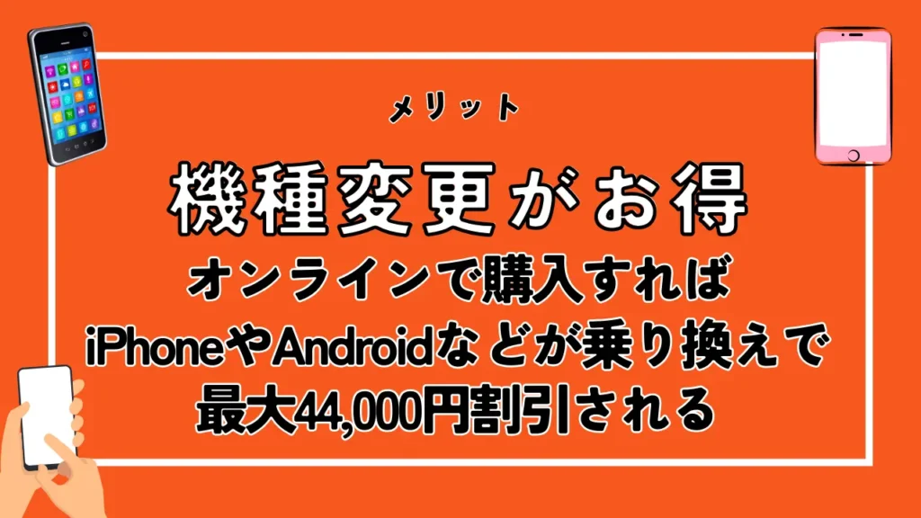 機種変更がお得｜オンラインで購入すればiPhoneやAndroidなどが乗り換えで最大44,000円割引される