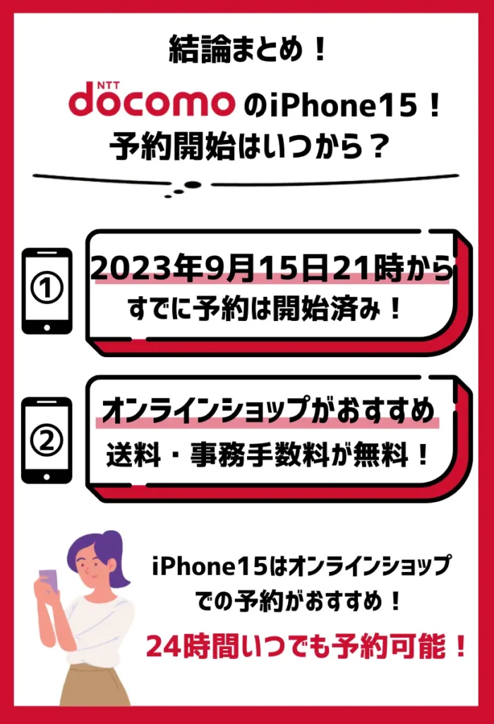 ドコモのiPhone15の予約は2023年9月15日に開始
