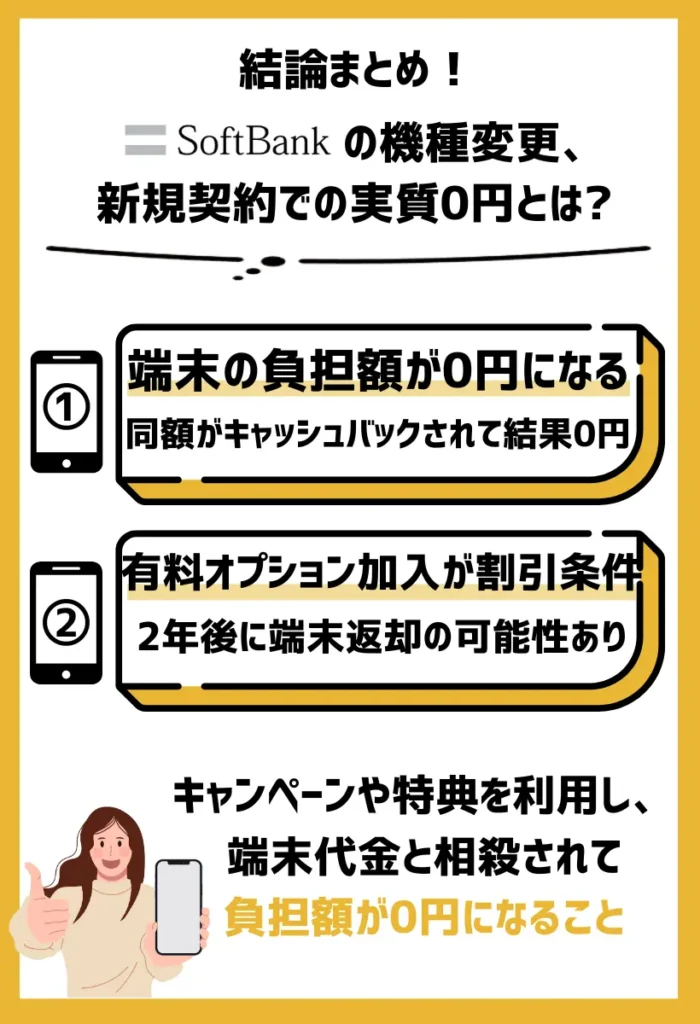 実質0円｜ソフトバンクの端末価格と、割引額の相殺で負担額がなくなる
