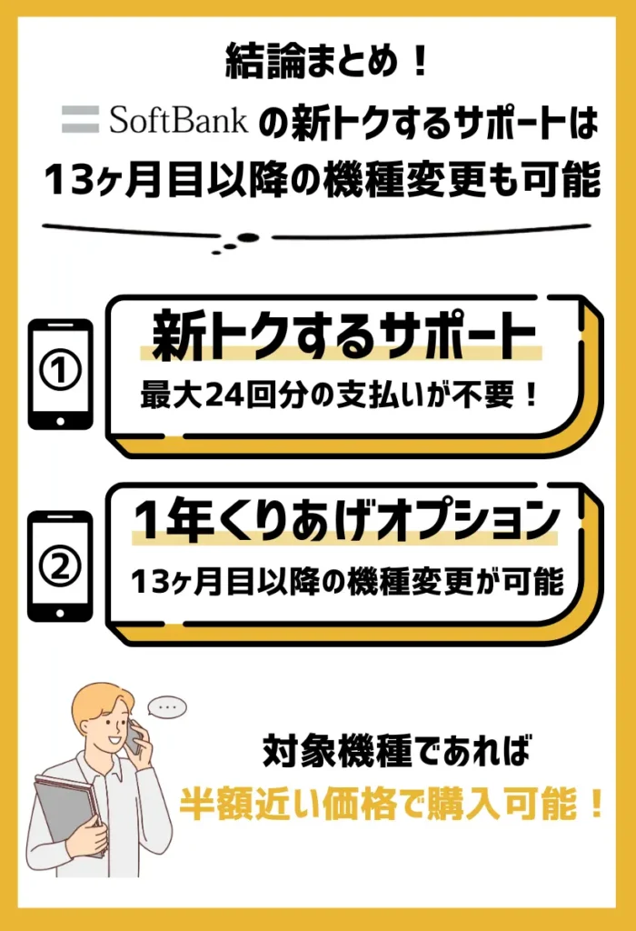 「新トクするサポート」は1年くりあげオプションで13ヶ月目以降の機種変更も可能
