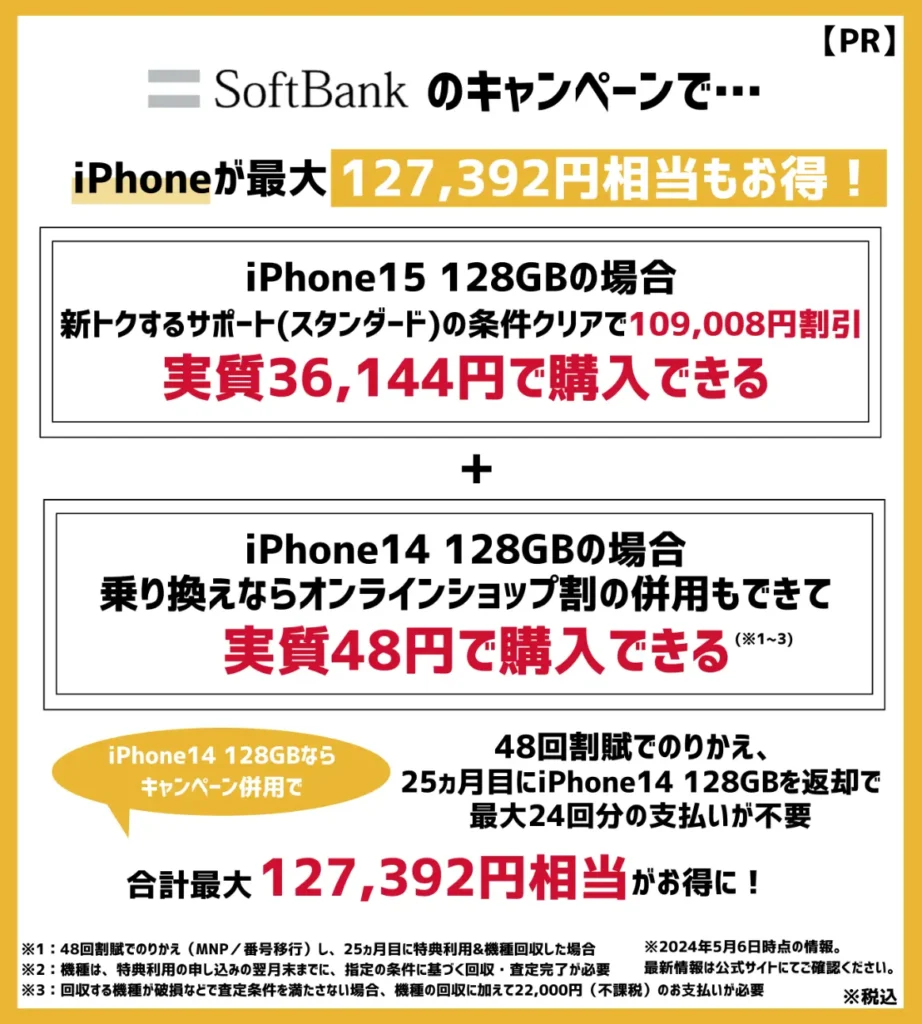 ソフトバンクの機種変更キャンペーンまとめ！iPhoneが最大12万円以上もお得
