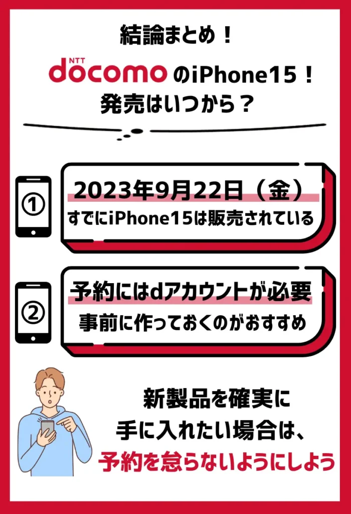 ドコモのiPhone15の発売日は2023年9月22日（金）