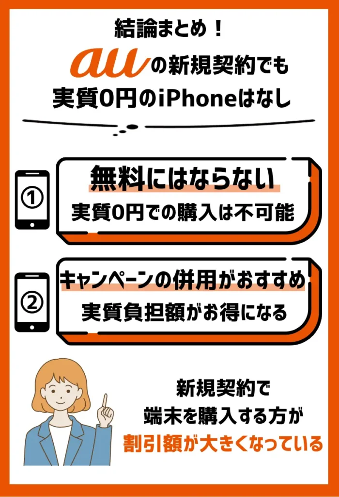 auの新規契約でも実質0円のiPhoneはなし｜キャンペーンでも無料になるスマホはない