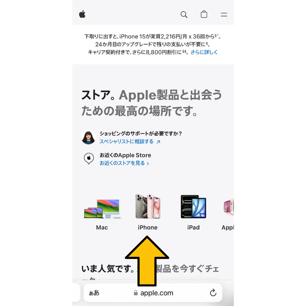 2. Apple Storeオンラインにアクセスする｜公式だからこそのキャリアより安価な価格