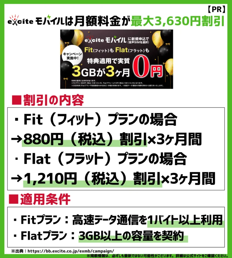 エキサイトモバイルは料金プランから最大3,630円割引で、契約事務手数料も実質無料