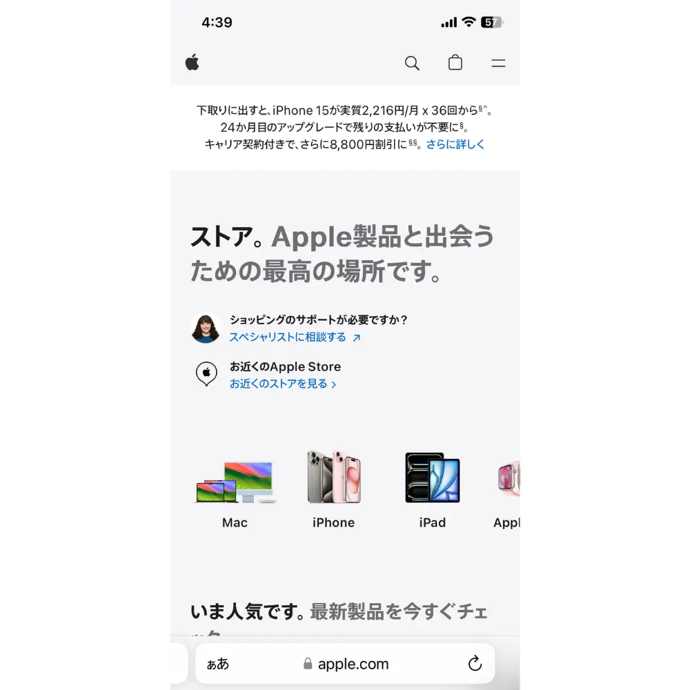 1.Appleストアオンラインにアクセスする