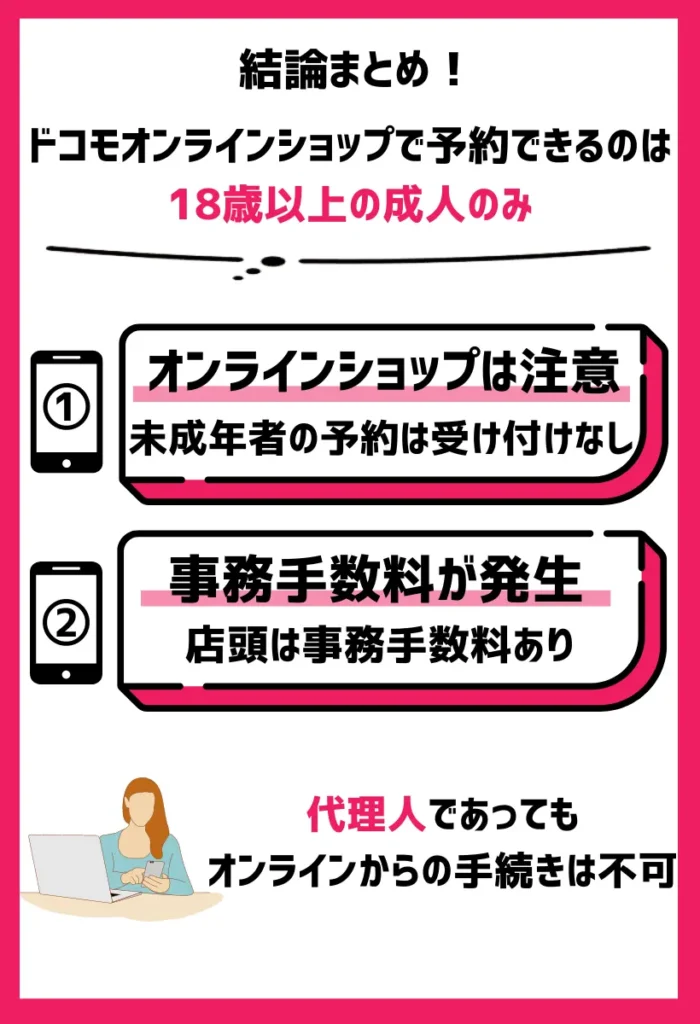 ドコモオンラインショップでiPhone15を予約できるのは18歳以上の成人のみ｜対応は店頭のみ