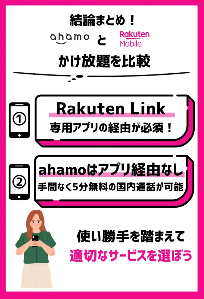 ahamoではそのまま無料通話が使えるが楽天モバイルの「Rakuten Link」は折り返し時に注意