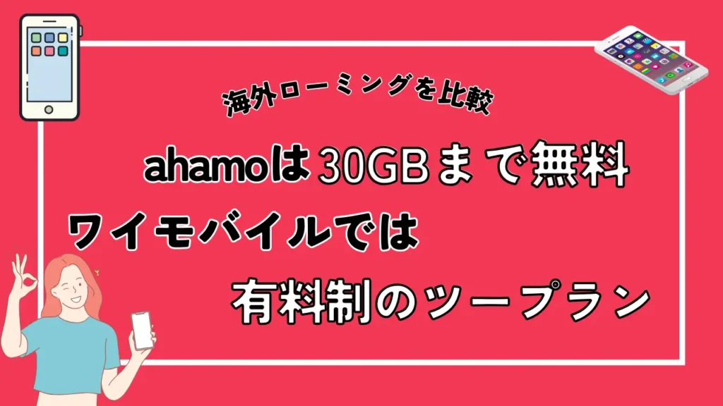 【海外ローミングを比較】ahamoは30GBまで無料。ワイモバイルは有料制のツープラン