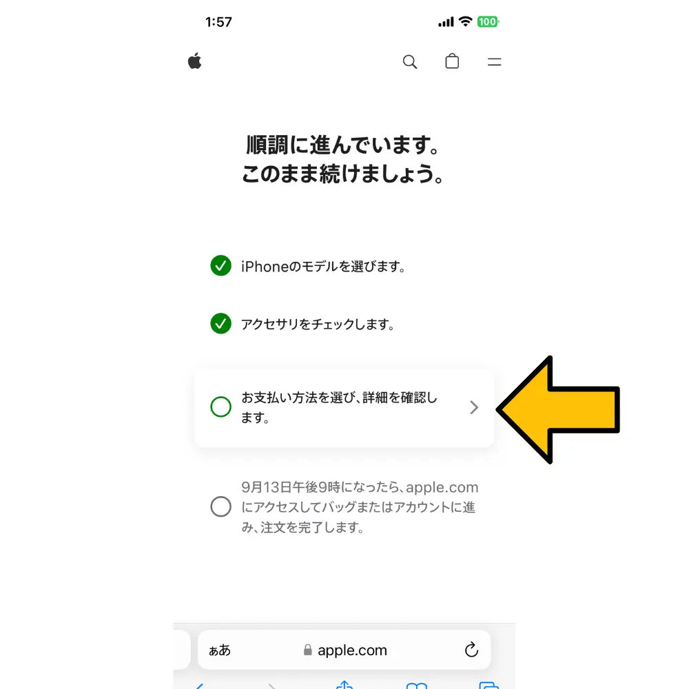 「お支払い方法を選び、詳細を確認します。」を選ぶ