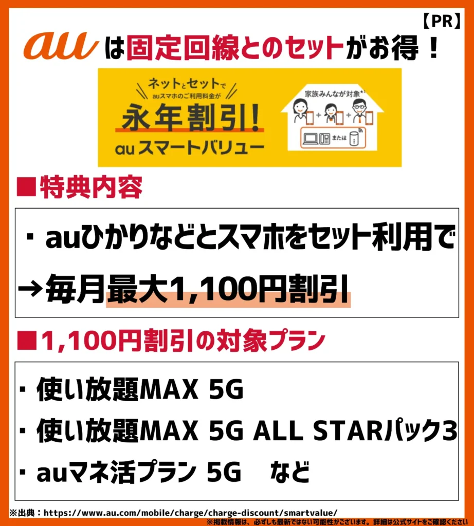 auスマートバリュー｜固定回線とのセットで最大1,100円（税込）割引