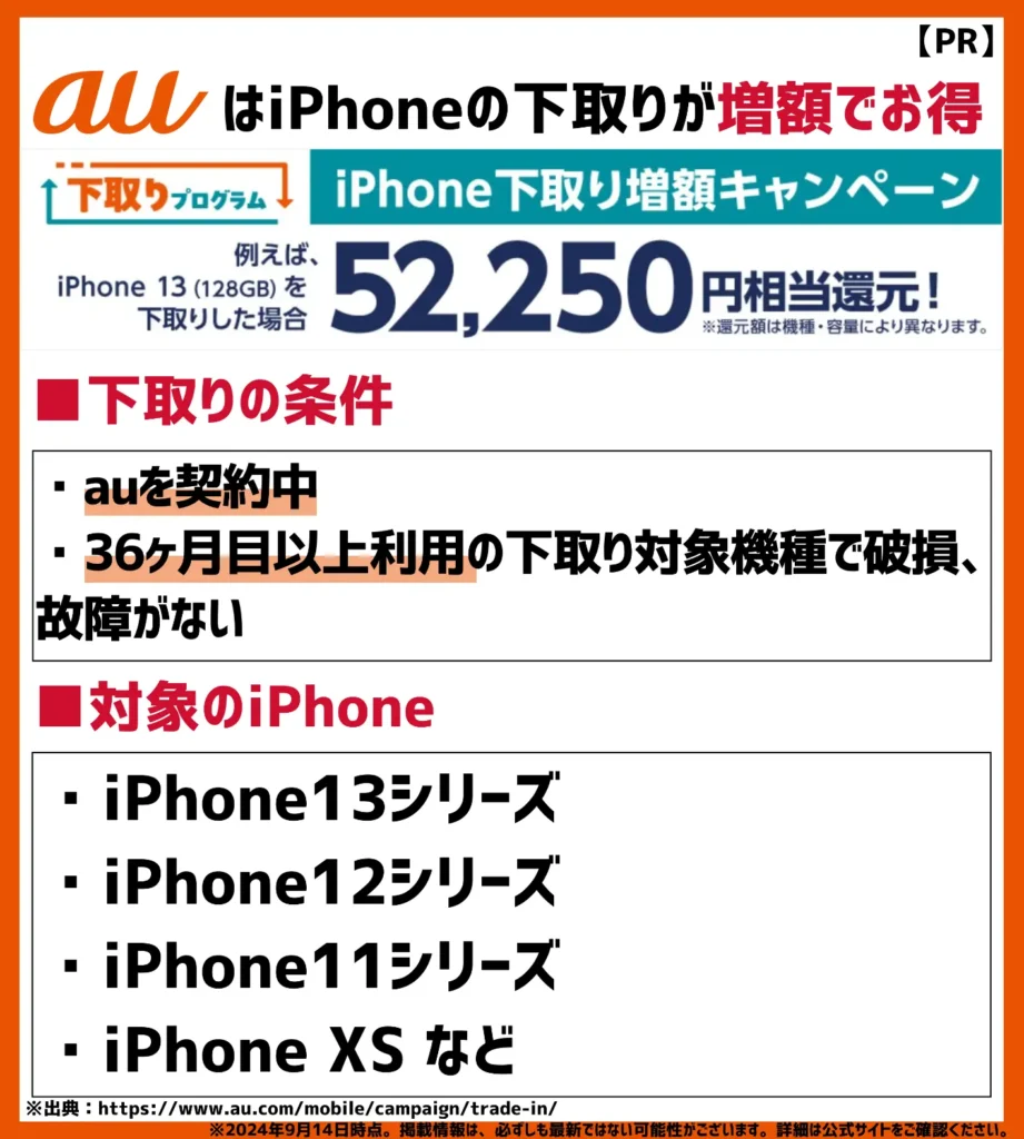 iPhone下取り増額キャンペーン｜対象機種の場合、Pontaポイント10,450円相当が追加で還元