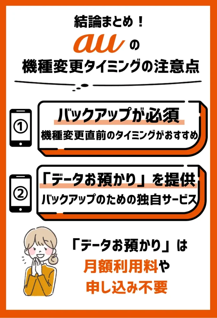 機種変更前にはデータのバックアップが必須｜auでは「データお預かり」を提供している