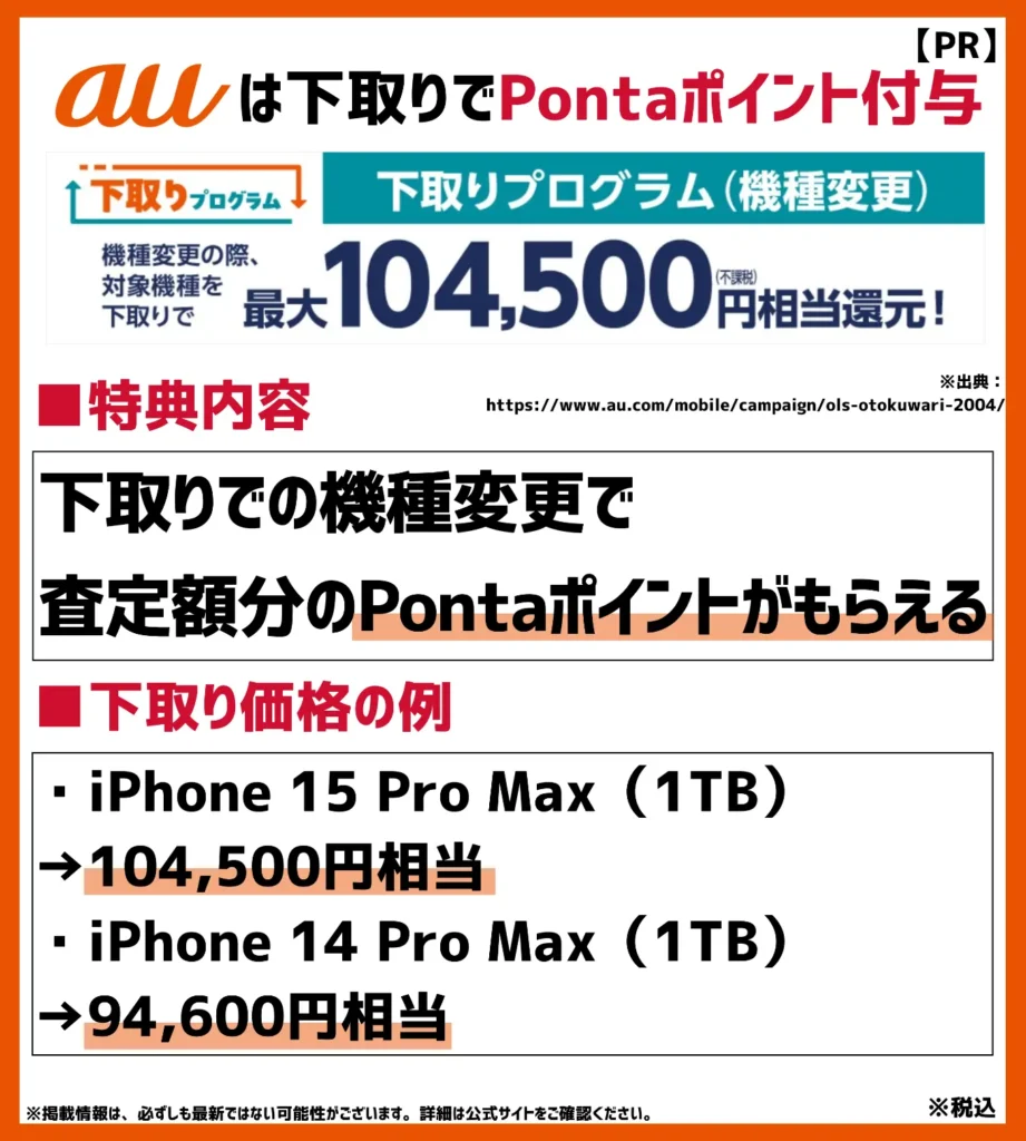 下取りプログラム｜本体価格の割引にも適用できるPontaポイントが査定額分もらえる