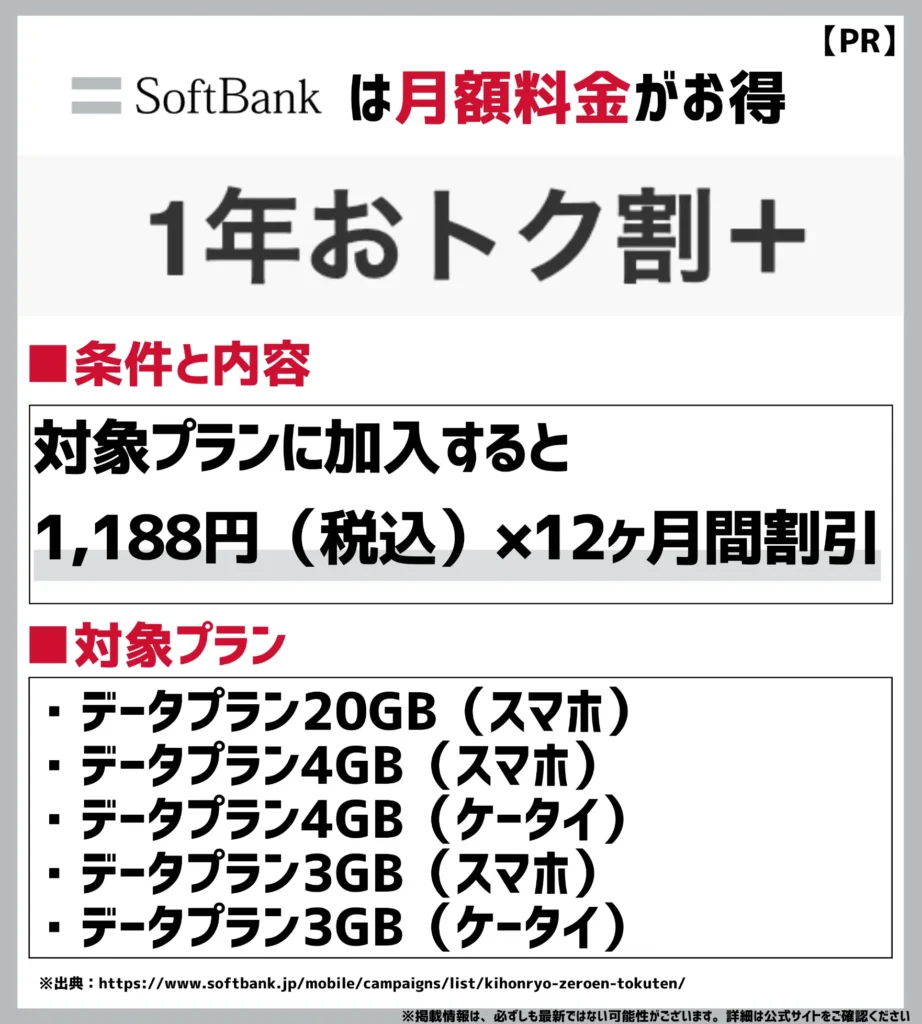 1年おトク割＋｜スマホデビュープラン＋の月額料金が総額14,256円（税込）割引