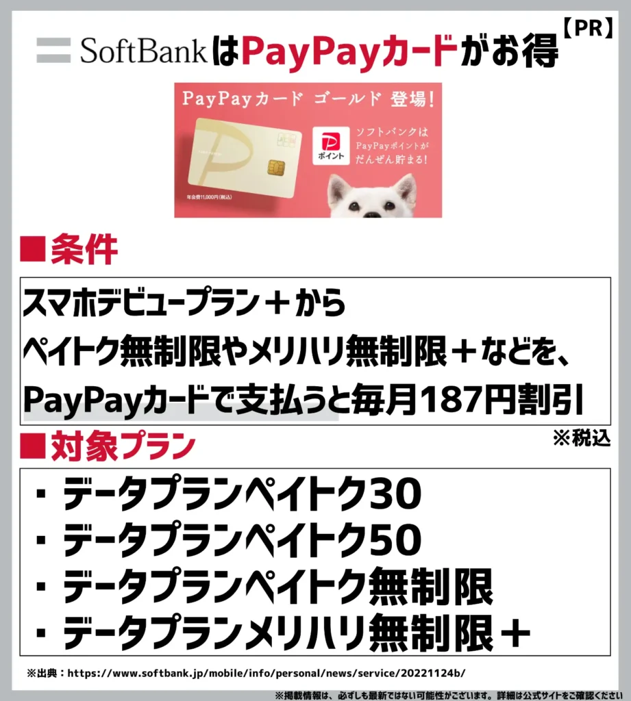 PayPayカード割｜ペイトク無制限が毎月187円（税込）の割引