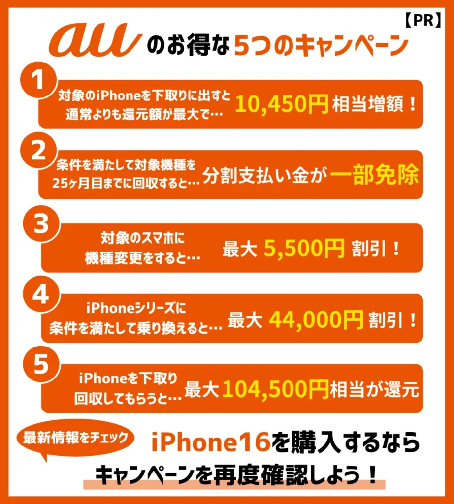 【au】iPhone16の機種変更キャンペーン