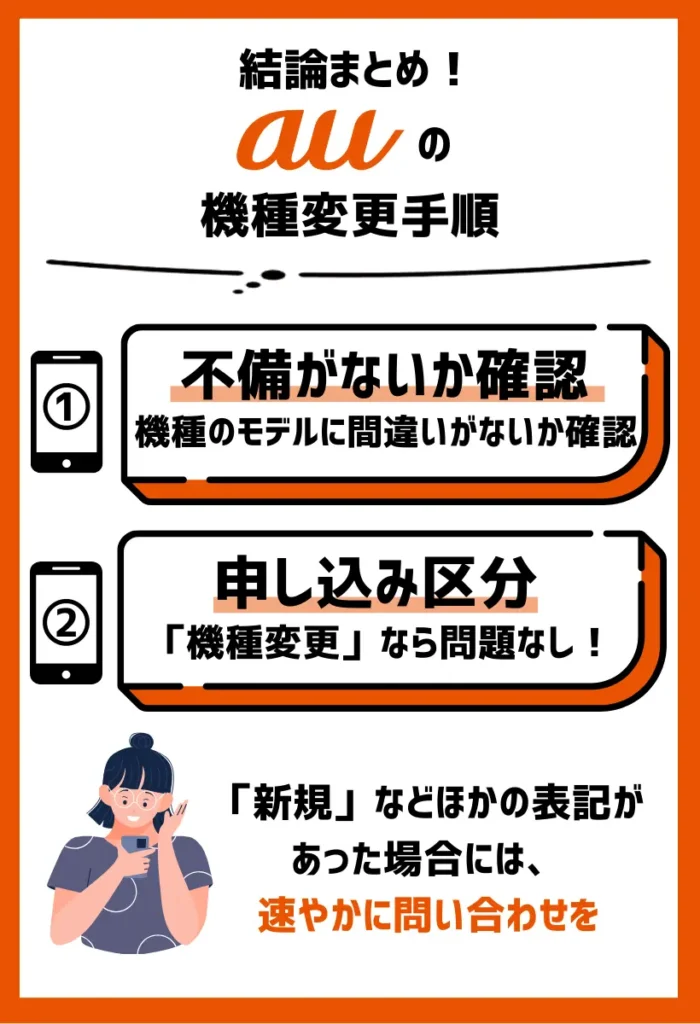 2. 到着したら内容に不備がないか確認する｜申し込み区分が「機種変更」であることをチェック