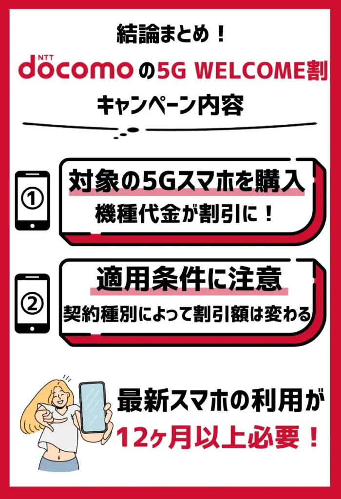 キャンペーン内容：対象の5Gスマートフォン購入で機種代金割引