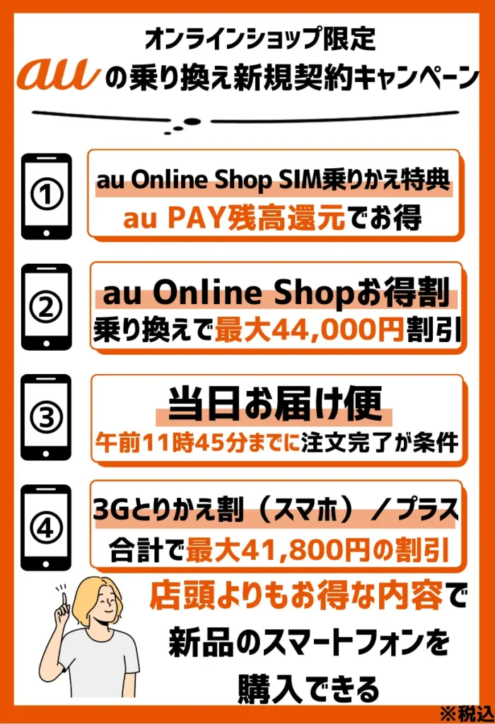 【オンラインショップ限定】auの乗り換え(MNP)・新規契約キャンペーン