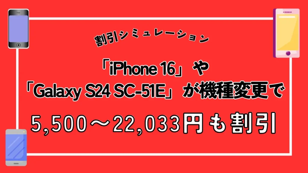 キャンペーン適用での割引シミュレーション：「iPhone 16」や「Galaxy S24 SC-51E」が機種変更で5,500〜22,033円も割引