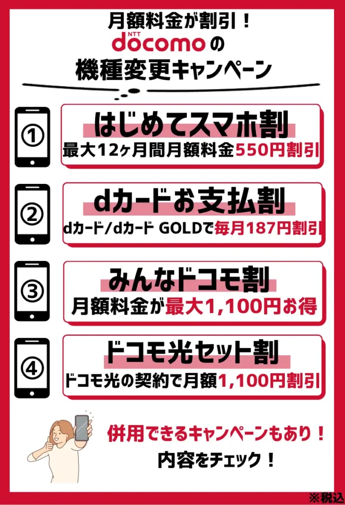 【最新】月額料金が割引！ドコモの機種変更キャンペーン