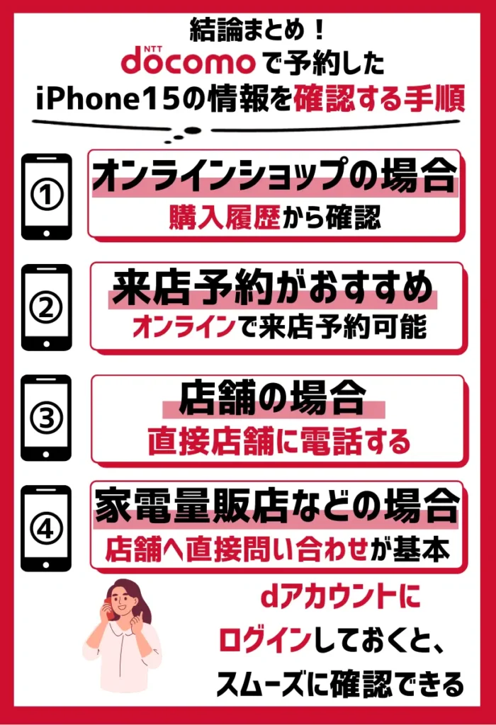 ドコモで予約したiPhone15の情報を確認する手順