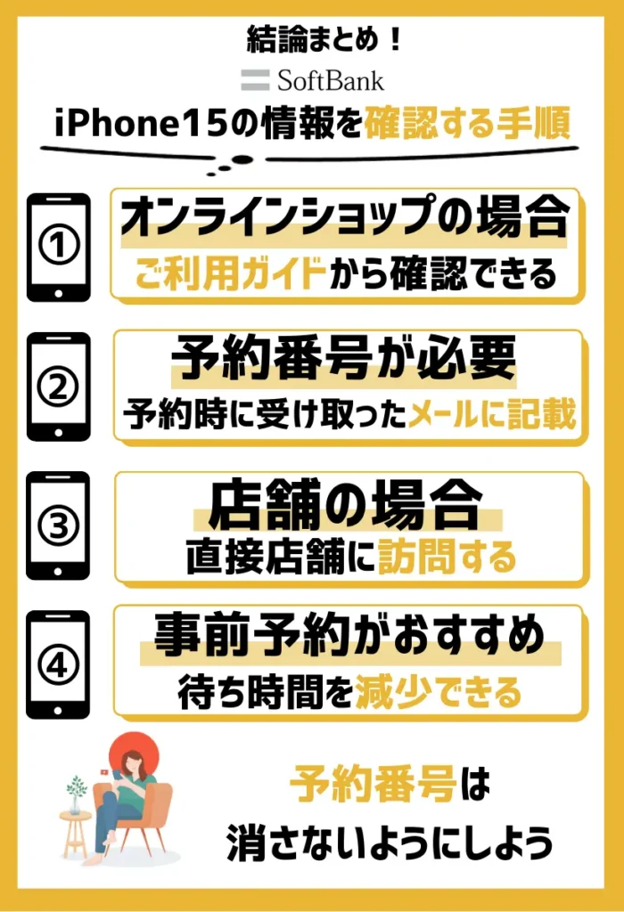 ソフトバンクで予約したiPhone15の情報を確認する手順