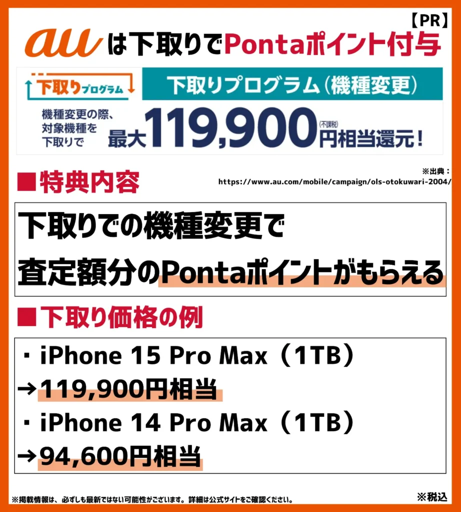 下取りプログラム｜本体価格の割引にも適用できるPontaポイントが査定額分もらえる