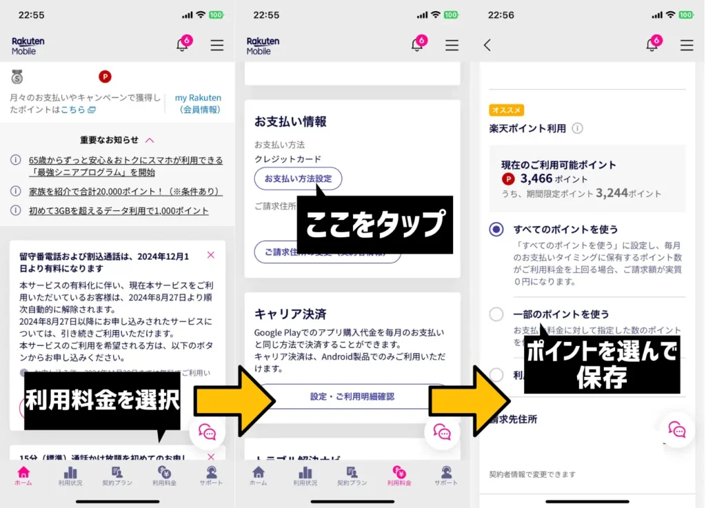 三木谷キャンペーンのポイントを、毎月の月額料金の支払いに充てる方法