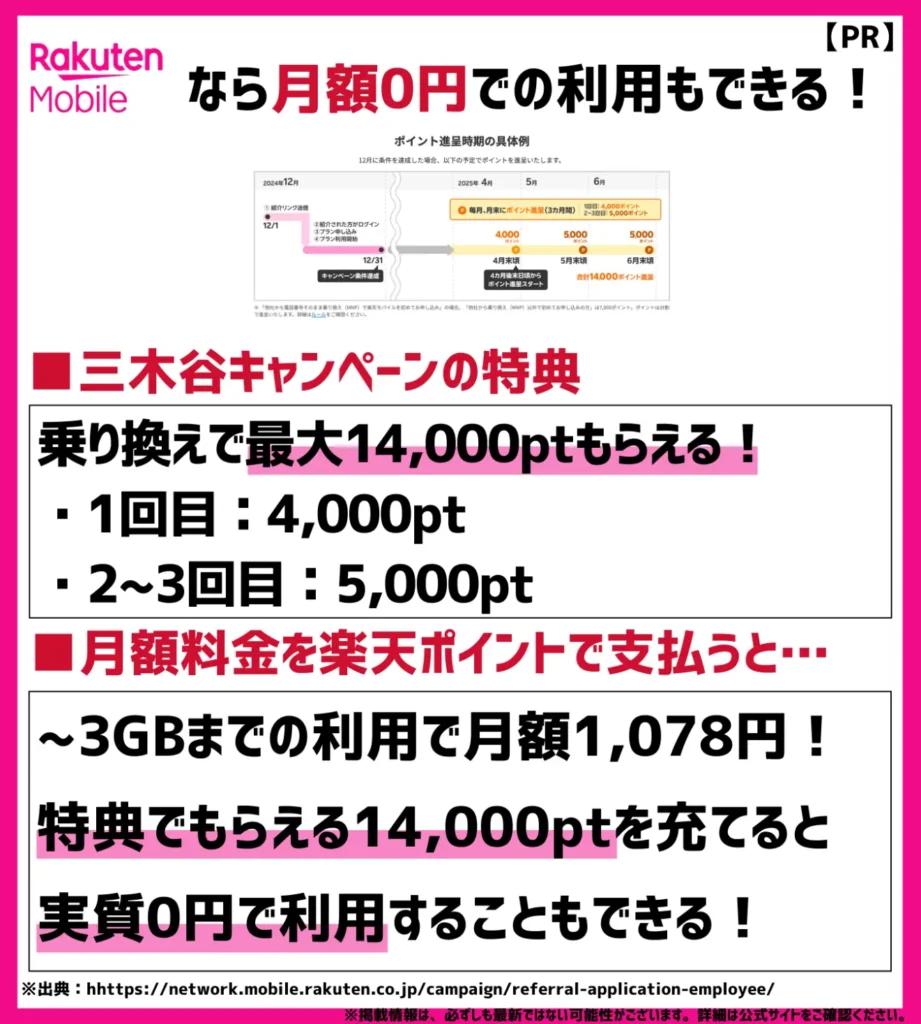 【最大12ヶ月無料】三木谷キャンペーンで付与された楽天ポイントを支払いに使う場合