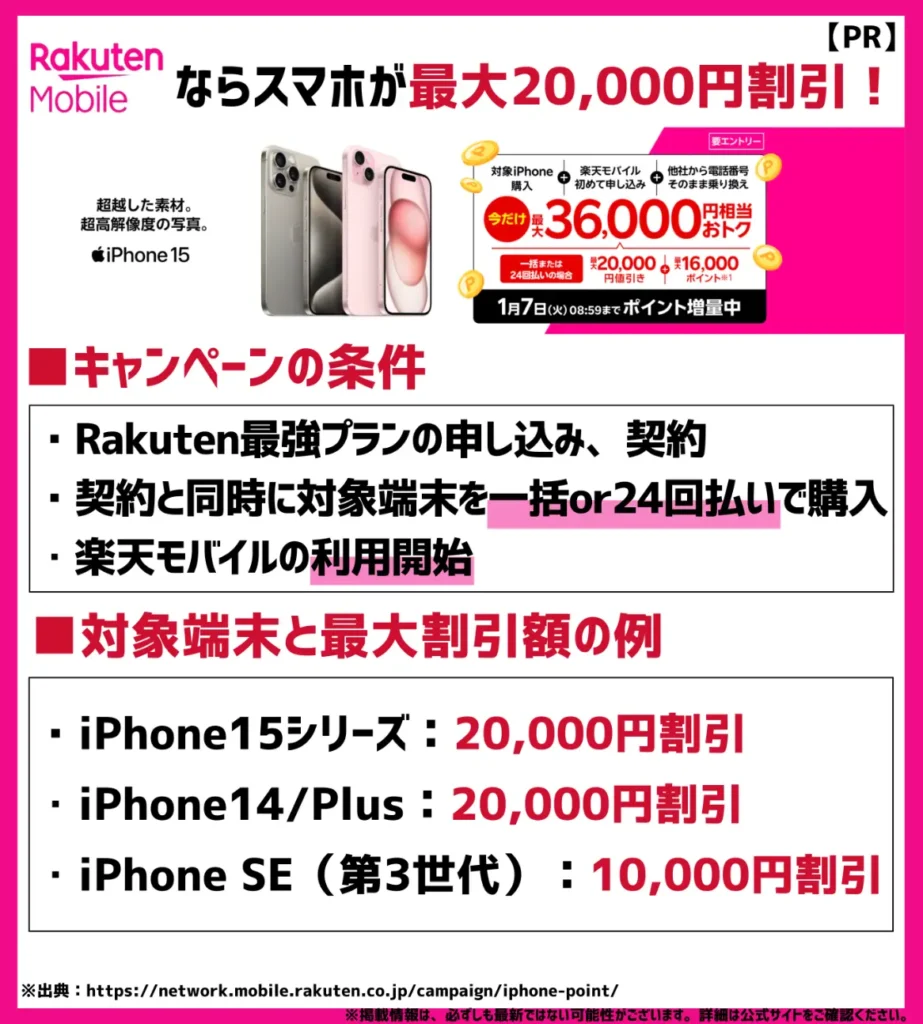 iPhoneをお得に購入したい場合｜三木谷キャンペーンと併用しつつ、20,000円の割引が適用可能