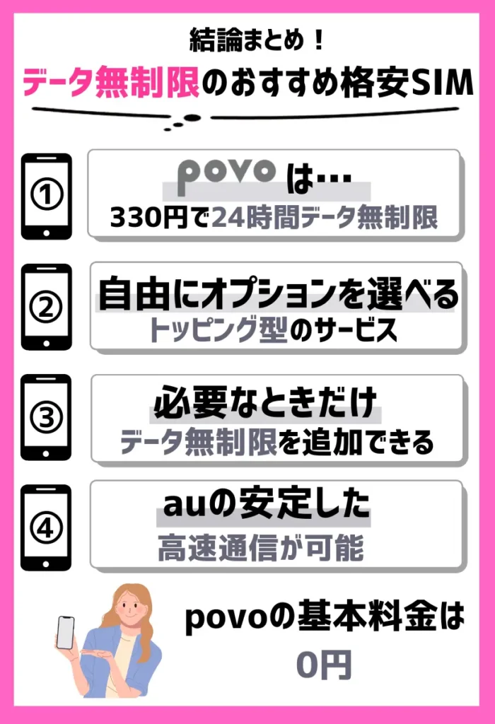 povo｜330円で24時間データ無制限で使い放題！一時的な大容量データに対応