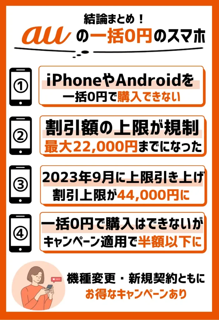 【結論】auの機種変更・新規契約で一括0円のiPhoneやスマホはなし