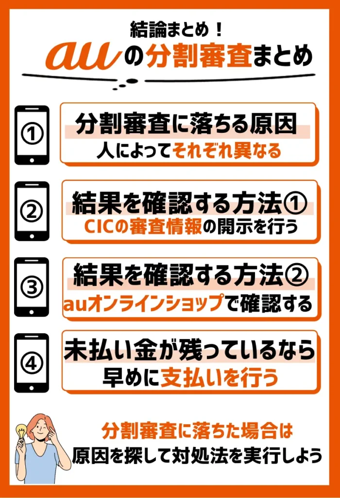 まとめ：auの分割審査で落ちるときは、未払い金の支払いなどできることをする