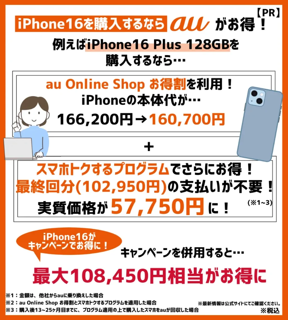 iPhone16を購入するならauがお得！利用できるキャンペーンを確認しよう