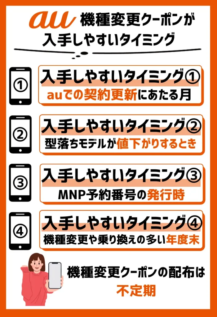 au機種変更クーポンが入手しやすいタイミング【配布時期を確認】