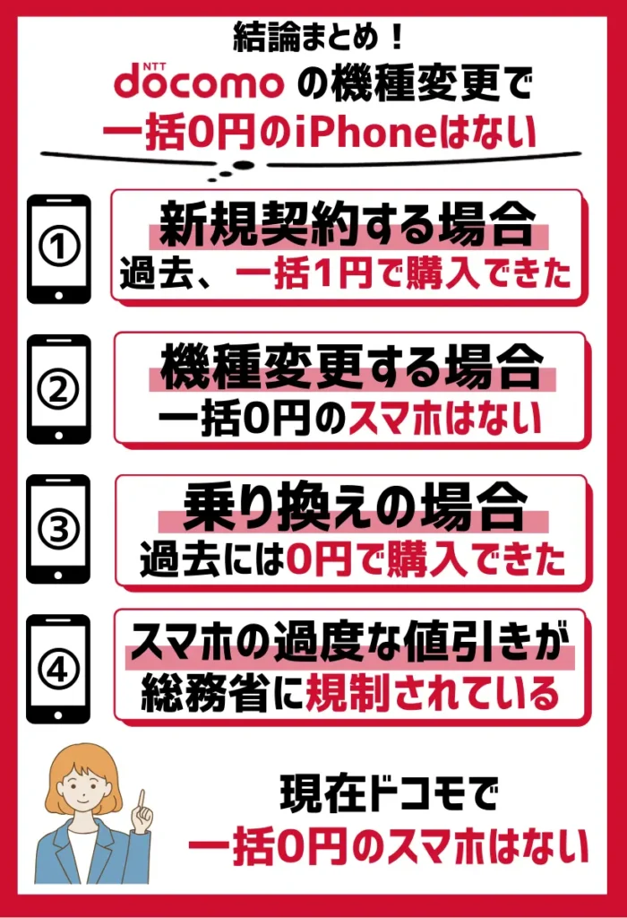 ドコモの機種変更で一括0円のiPhoneはない？新規契約なら0円スマホがある？