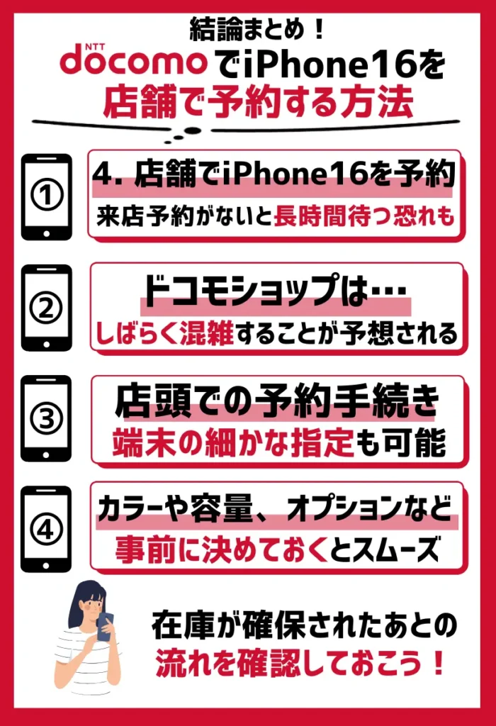 4. 店舗でiPhone16を予約する｜来店予約がないと長時間待つ恐れもある
