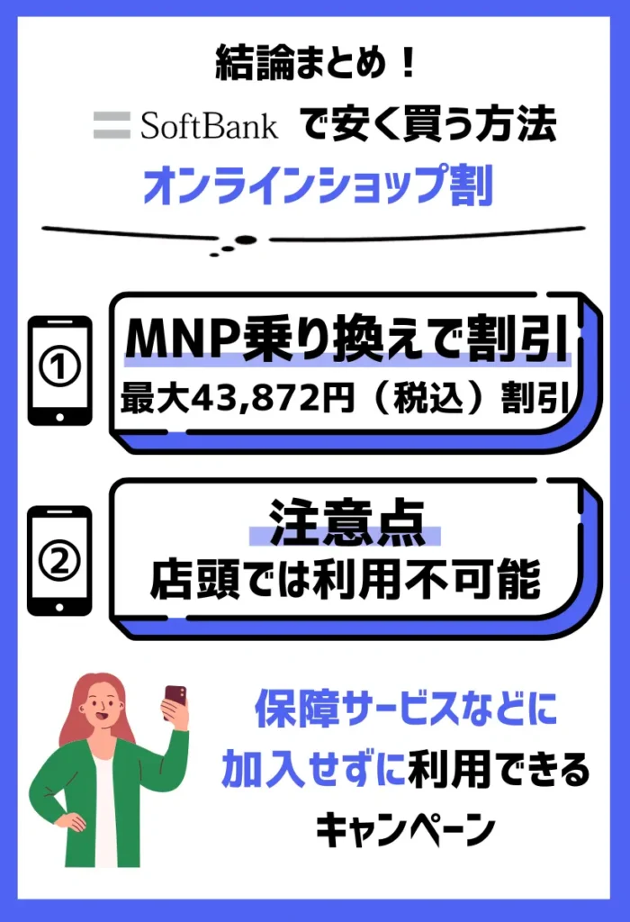 安く買う方法1. オンラインショップ割｜対象機種への乗り換えで最大43,872円（税込）割引