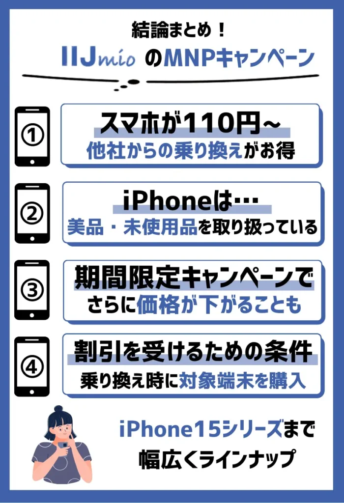 IIJmioは他社から乗り換えでスマホが110円（税込）！iPhoneは美品・未使用品を取り扱い