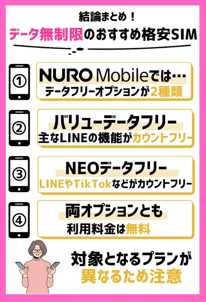 NUROモバイル|バリューデータフリーとNEOデータフリーの2種類がある